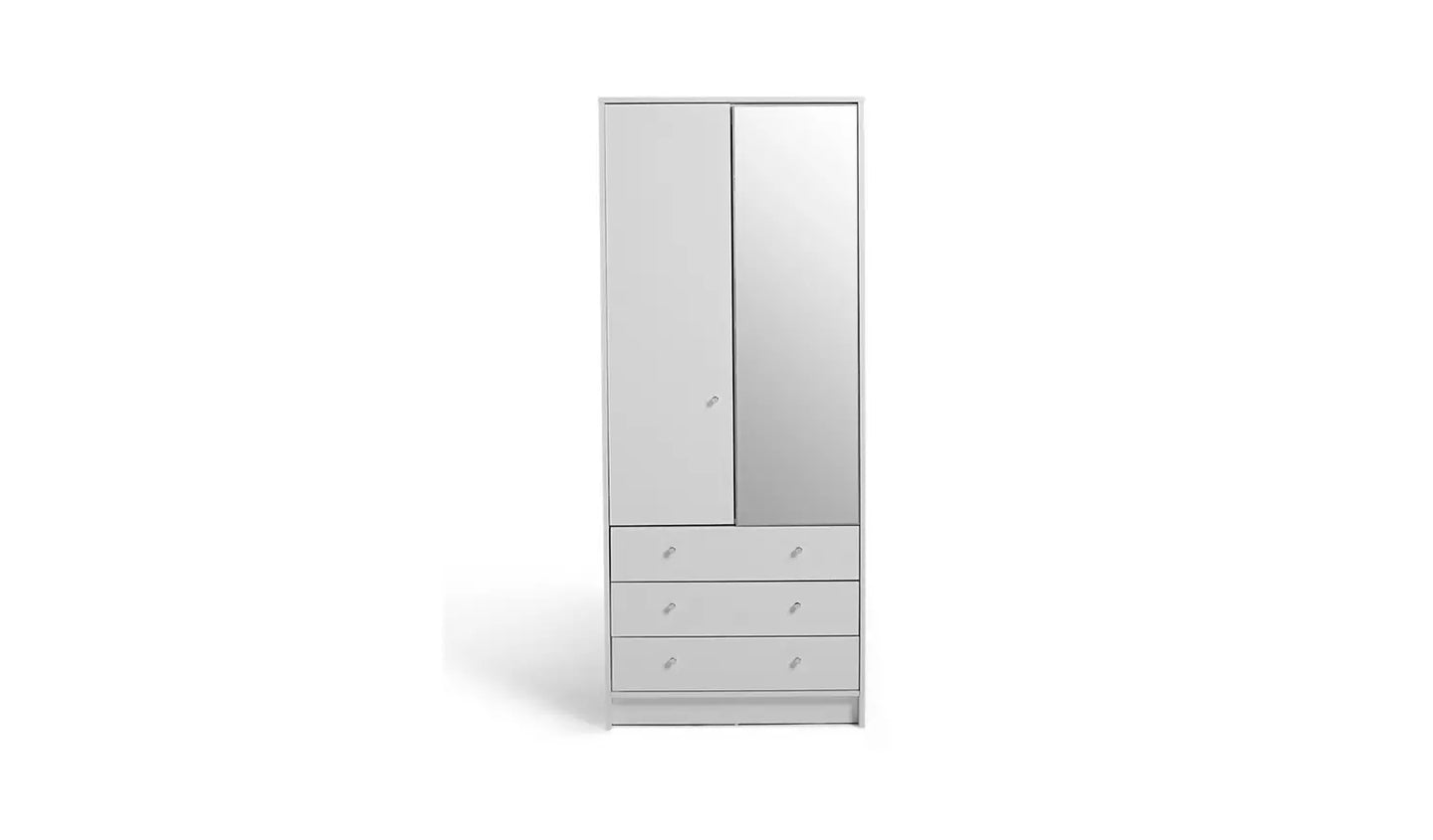 Malibu 2 Door 3 Drawer Mirror Wardrobe - White